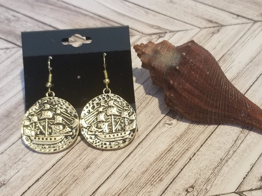 Gold Doubloon Pirate Ship Earrings by GiftsByAmberRose